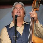 Mickey Harris with Rhonda Vincent & The Rage at the August 2016 Gettysburg Bluegrass Festival - photo by Frank Baker