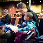 Chad Manning with his son Jasper backstage at the 2013 California Banjo Extravaganza - photo by Mike Melnyk