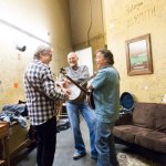 Tony Trischka, Bill Evans and Sammy Shelor backstage at the 2013 California Banjo Extravaganza - photo by Mike Melnyk