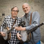 Tony Trischka and Sammy Shelor backstage at the 2013 California Banjo Extravaganza - photo by Mike Melnyk