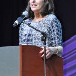 Laurie Okun speaks to the IBMA membership at World of Bluegrass 2016 - photo © Bill Warren