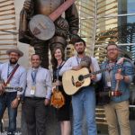 Flatt Lonesome at the Sir Walter Raleigh statue at World of Bluegrass 2016 - photo © Bill Warren