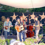 Bluegrass 45 reunion at the 2016 Takarazuka Festival: Hsieh-Cheng Liao (fiddle), Akira Otsuka (mandolin), Chien-Hua Lee (guitar), Josh Otsuka (guitar), Toshio Watanabe (bass), Saburo Watanabe Inoue (banjo), and Josh Goleman with the camera - Photo by Yoshimi Isoyama