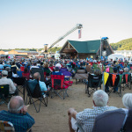 Amber Collins sings the National Anthem high above the stage at HoustonFest 2016 - photo by Emily Edmonds Miller