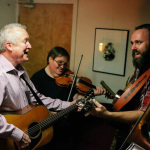 Jeff White warms up with Michael Cleveland & Flamekeeper backstage at The Station Inn (4/15/16)