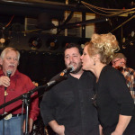 Aaron McDaris and Rhonda Vincent sing with John Conlee at Aaron's surprise 40th birthday party in Nashville (12/5/15)
