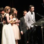 Flatt Lonesome accepting their Vocal Group of the Year trophy at the 2016 International Bluegrass Music Awards - photo by Frank Baker