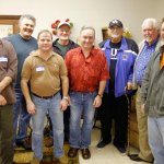 A collection of former Sunny Mountain Boys banjo players: Brian Lappin, Jim Rollins, Shannon Mays, Chris Warner, Charlie Cushman, Sonny Osborne, JD Crowe and Lynwood Lunsford at Banjothon 2013 - photo © Dean Hoffmeyer
