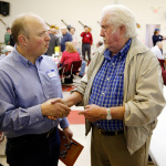 Jim Mills with J.D. Crowe at Banjothon 2013 - photo © Dean Hoffmeyer
