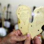 Original Gibson templates for the bouquet of flowers, more commonly known as ice cream cone, peghead design at Banjothon 2013 - photo © Dean Hoffmeyer