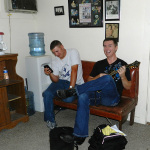 Justin Jenkins and Alan Bibey backstage at Bean Blossom (June 2012) - photo by Valerie Gabehart