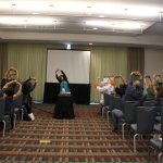 Getting their stretch on at World of Bluegrass 2014 - photo by Becky Johnson