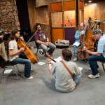 Darol Anger, Tristan Clarridge, Tashina Clarridge, Mike Marshall, Bill Evans, Todd Phillips, David Grier - photo by Mike Melynk
