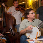 Bill Evans tracking in Nashville with Rob Ickes, Missy Raines, Stuart Duncan and Stephen Mougin - photo by www.funkyumbrella.com