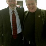 Terry Baucom and Si Kahn share a laugh backstage at the 2015 Blue Ridge Hall of Fame presentation - photo by Cindy Baucom