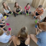 Still image from The Bankesters' video shoot for The Cups Song