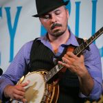 Mike Sumner with Rebecca Frazier and Hit & Run at the 2015 Delaware Valley Bluegrass Festival - photo by Frank Baker