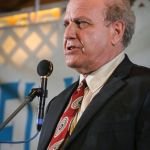 Pete Wernick introduces Red Knuckles & the Trailblazers at the 2015 Delaware Valley Bluegrass Festival - photo by Frank Baker
