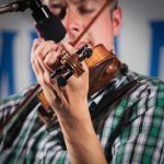 Patrick McAvinue with Audie Blaylock at the 2016 Delaware Valley Bluegrass Festival - photo by Frank Baker