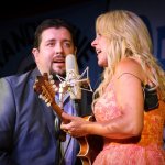 Aaron McDaris with Rhonda Vincent at the 2014 Delaware Valley Bluegrass Festival - photo by Frank Baker