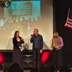 Rainer Zellner accepts the 2015 European Bluegrass Personality of the Year award (3/14/15) - photo by Robert Bowe