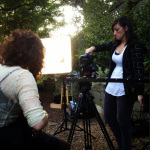 Setting a camera angle for Corey Evans