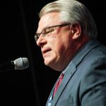 Kyle Cantrell accepts the Distinguished Achievement Award for Sirius-XM at World of Bluegrass 2016 - photo by Frank Baker