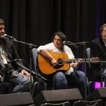 Steve Harris, Dawn Kenney, and David Morris sing in a songwriter showcase at Wide Open Bluegrass 2016 - photo by Frank Baker