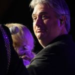 Mickey Harris with Rhonda Vincent at the May 2016 Gettysburg Bluegrass Festival - photo by Frank Baker