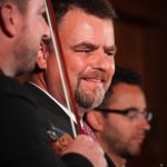 Jason Carter, Rob McCoury and Alan Bartram with the Del McCoury Band at the Gettysburg Bluegrass Festival (August 2014) - photo by Frank Baker