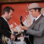 Graham Sharp and Woody Platt with Steep Canyon Rangers at The Gettysburg Bluegrass Festival (May 2015) - photo by Frank Baker