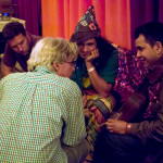 Talking bows backstage at the 2015 Grey Fox Bluegrass Festival - photo by Tara Linhardt