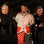 Ralph Stanley, Melvin Goins (Big Wilbur) and Larry Sparks at the Hills Of Home Festival (5/23/14) - photo by Jessica Boggs