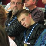 Bull and Wyatt Harman at the Bourgeois Flatpicking Jam at World of Bluegrass 2012 - photo by Woody Edwards