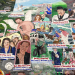 Dixie Hall's hand-painted banner of her stable of Blue Circle Records artists on display at the Dixie & Tom T. Hall - A Homegrown Love Story exhibit at the International Bluegrass Music Museum