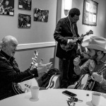 Greg Cahill chats backstage at the 2016 Joe Val Bluegrass Festival - photo © Tara Linhardt