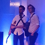Julian Lage and Michael Daves in the wings at the American Acoustic Music Festival in Washington, DC (June 25. 2016) - photo by Jen Hughes