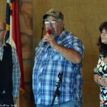 MC Cindy Baucom with Darrin Vincent and Jeff Parker at the 2015 Dailey & Vincent Land Fest - photo © Bill Warren