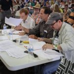 Contest judges (Mark Delaney, Wayne Taylor and David Morris) at the 2014 Loudoun Bluegrass Festival - photo by Frank Baker