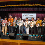 Wall of banjos during Maro Kawabata's 2012 tour of Japan