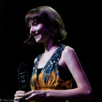 Molly Tuttle accepts her Instrumentalist Momentum Awards at the 2016 World of Bluegrass convention - photo © Tara Linhardt