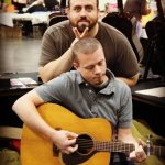 Jason Fraley of Deeper Shade of Blue and former member Josh Greene clowning backstage at the South Carolina State Bluegrass Festival (11/23/12) - photo by Laura Tate Photography