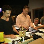 BJ Cherryholmes, Mark Fain and Jeff Parker at the It's Christmas Time tracking sessions at Ricky Skaggs' studio