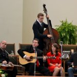 Performing at the Johnson/Boyd wedding: Matt Leadbetter, Darin Aldridge, Dwain Anderson, Brooke Aldridge, and Jason Burleson - photo by Ted Lehmann