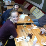 Ragged Union relaxing in a pub after just arriving in London during their 2016 tour of the UK