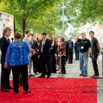 Katy Daley interviews Sam and Lynn Bush on the 2014 IBMA Red Carpet - photo by Todd Powers