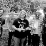 Kirby Farineau (center) with Hackensaw Boys and Dave Simonett at Red Wing Roots 2014 - photo © G. Milo Farineau