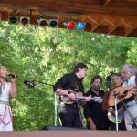 Peter Rowan and his band accompanied Tibet vocalist Yungchen Lhamo on two songs at RockyGrass 2013 - photo by Shannon Turner