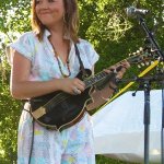 Jenny Lynn Gardner with Della Mae at ROMP 2013 - photo by Terry Herd