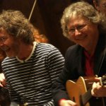 Sam Bush and Jack Lawrence at the mega banjo jam at the dedication of the Earl Scruggs Center - photo by John Goad